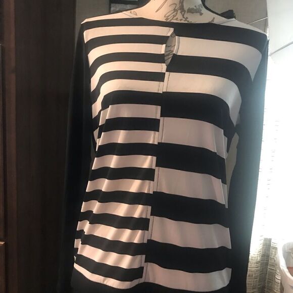 Worthington Black and White Striped Blouse Medium - Picture 2 of 11